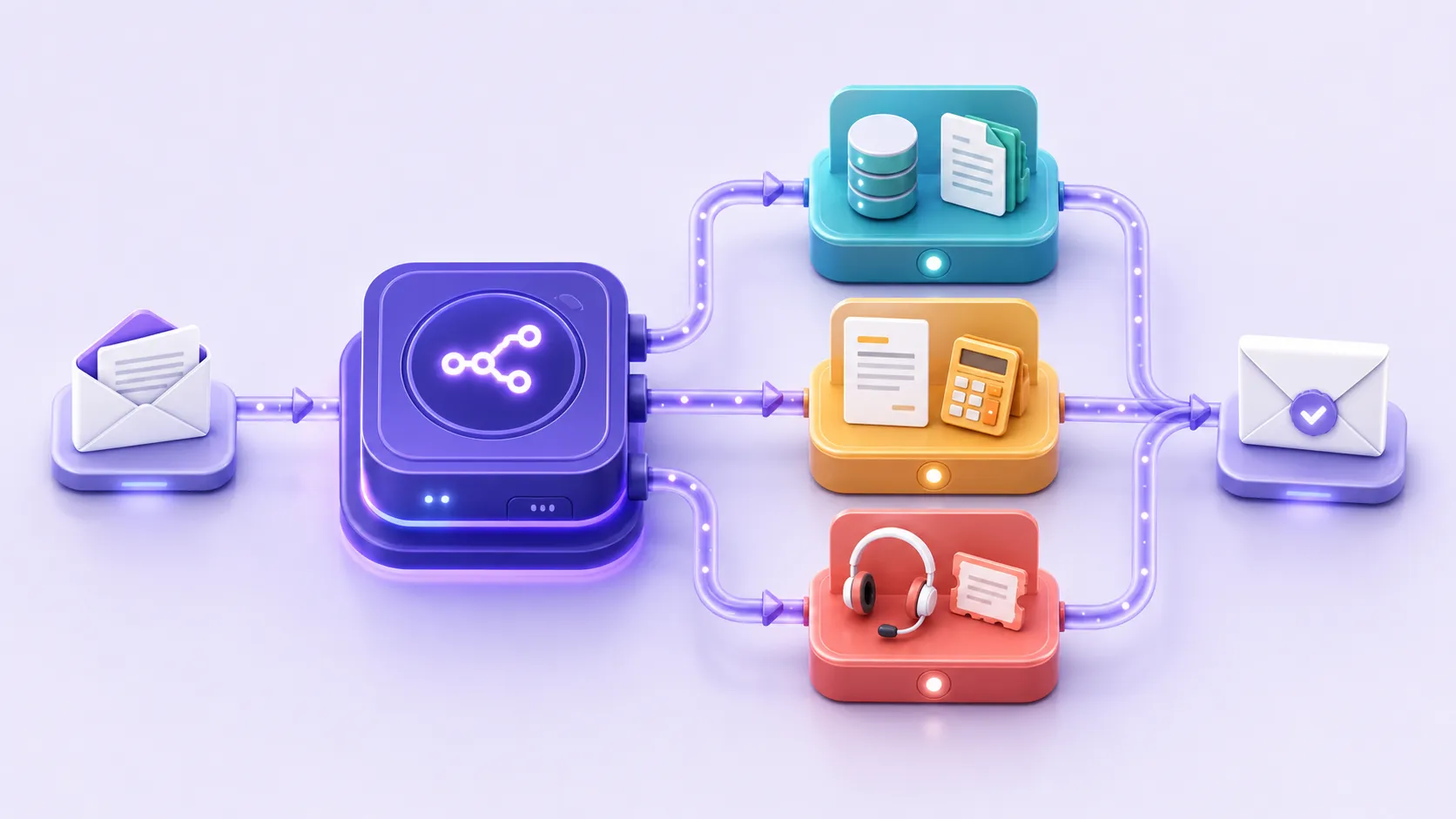 Système multi-agents n8n avec un orchestrateur qui distribue des emails à trois sous-agents spécialisés